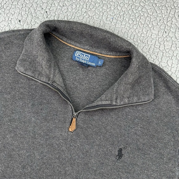 Polo By Ralph Lauren Sweater Mens L Gray 1/4 Zip Pullover Black Pony - Picture 1 of 9